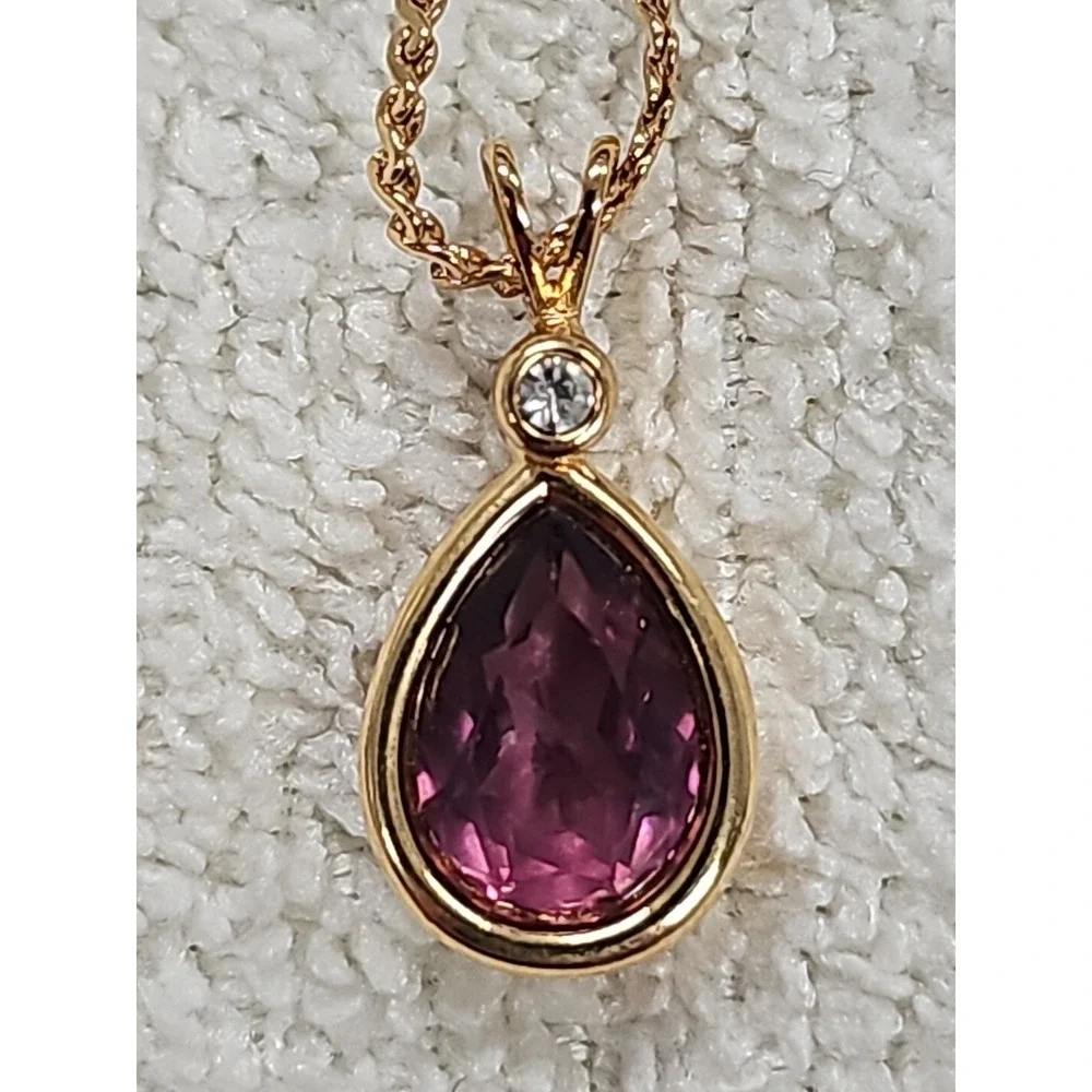 Vintage Trifari  Necklace  W/ Faux Unbranded Amethyst Teardrop Pendant